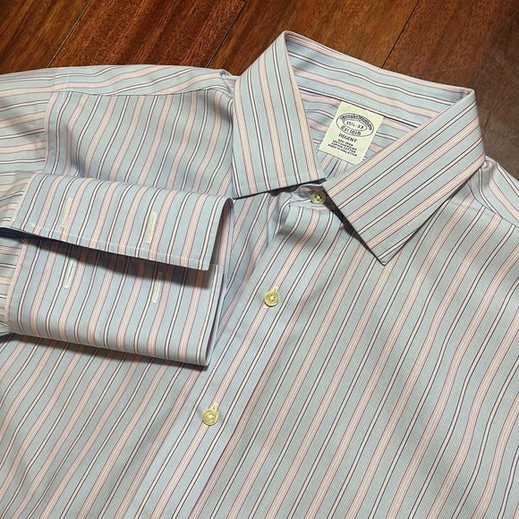 Brooks Brothers Other - Brooks Brothers Shirt Mens 15.5 33 Blue Pink Plaid Striped Non-Iron French Cuff